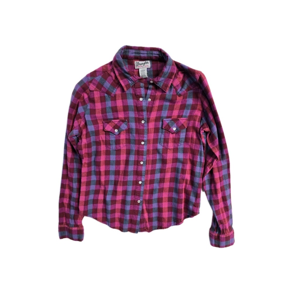 wrangler wrancher shirt pearl snap womens Pink Plaid  M‎